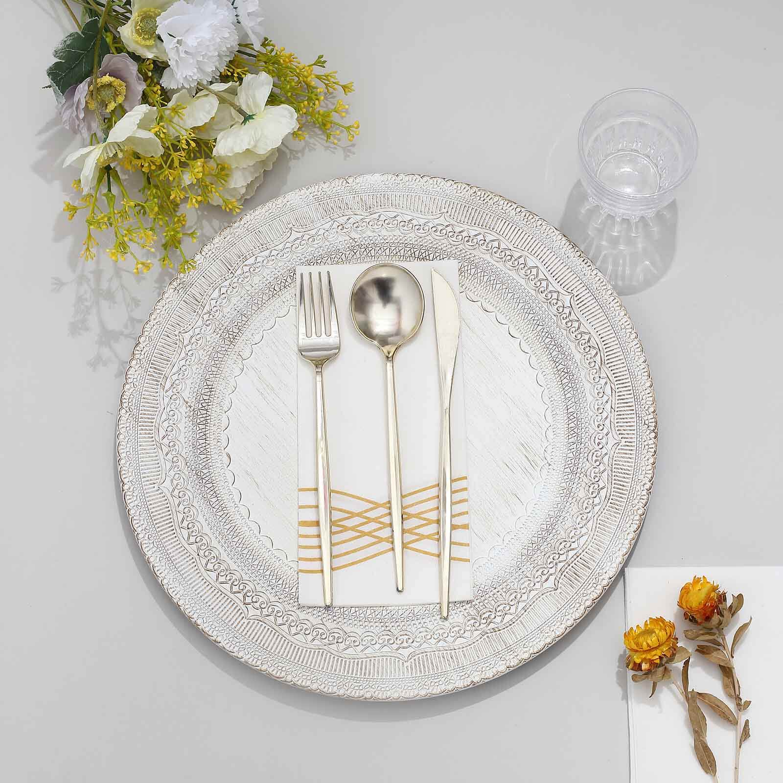 6-Pack Acrylic Charger Plates 13" Round White Lace Embossed Rim - Rustic Plastic Decorative Charger Tableware - Image 8